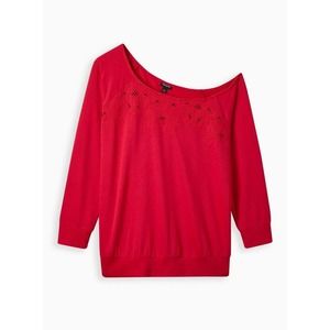NWT Torrid 4 Off-Shoulder Lt Weight French Terry Embroidered Sweatshirt Pink Red